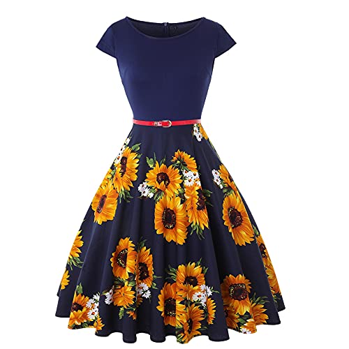 Kleid Damen 60er Jahre Frühling 50er Jahre Kleider Langkleider Knielang Rockabilly Falten Frauen Wickelkleid Freizeitkleid Swing Vintage Rundhalsausschnitt Elegant Maxikleider von Kobilee