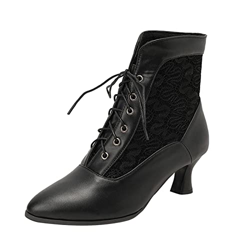 Kobilee Ankle Boots Damen Leder Elegant Schicke Klettis Winterboots Stiefeletten Bequem Herbst/Winter Warm Kurzschaft Schnürstiefel Winterstiefel Vintage Festival mit Absatz Springerstiefel von Kobilee