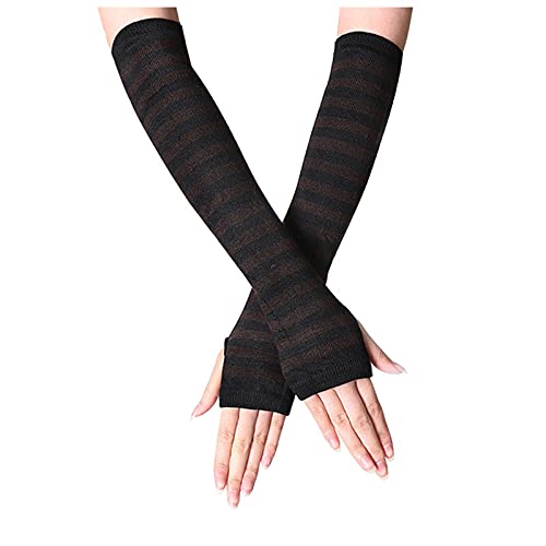 Kobilee Armstulpen Damen Gestreift Gothic Stulpen Gestrickt Winter Warm mit Daumenloch Fingerlose Handschuhe Pulswärmer Langer Armwärmer von Kobilee