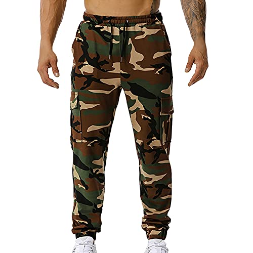 Kobilee Cargo Jogginghose Herren Baumwolle Camouflage Stretch Lang mit Taschen Slim fit Elastische Taille Jogging Sweathose Trainingshose Sporthose Laufhose von Kobilee