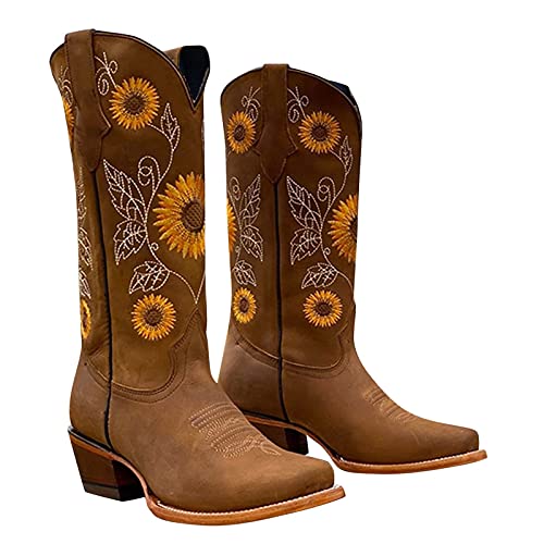 Kobilee Cowboystiefel Damen mit Absatz Boots Langschaf Reitstiefel Overknees Stiefel Vintage Warme Cowboy Stiefeletten Wasserdicht Schlupfstiefel Kniehohe Winter Western Winterstiefel Westernstiefel von Kobilee