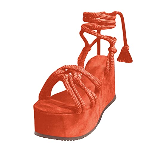 Kobilee Damen Sandalen - Knöchelbindung Riemchen Sandalen zum Schnüren Schicke Riemchensandalen Sommer Espadrilles zum Binden Sommerschuhe Wedges Schnürsandalen Beinriemen Damensandalen von Kobilee