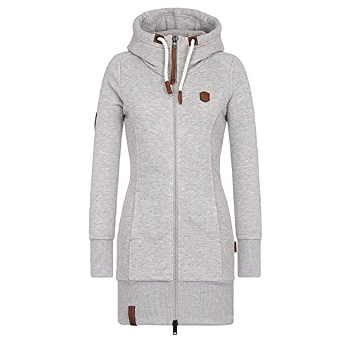 Kobilee Damen Sweatjacke Lang mit Kapuze Oversize Gefüttert Baumwolle Reißverschluss Hoodie Sweatshirtjack Winterpullover von Kobilee