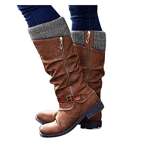 Kobilee Damen Winterboots Gefüttert Wasserdicht Hoch Weit Schaft Wadenhöhe mit Absatz Damenstiefel Vintage Cowboystiefel Winterschuhe Schneestiefel Winterstiefel von Kobilee