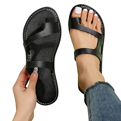 Kobilee Damen Zehentrenner Sandalen Leder Flip Flops Pantoletten mit Fussbett Sommer Elegant Bequem Flach Römersandalen von Kobilee