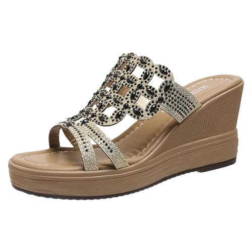 Kobilee Hausschuhe Damen, Sommer Wedges Schuhe mit Absatz High Heels Hausschuhe Keilabsatz mit Fussbett Sandalen Schicke Weite H Sommerschuhe Beige Sandaletten 39 Damensandalen Latschen von Kobilee