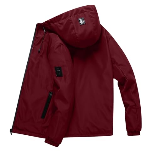 Kobilee Herren Jacke Übergangsjacke Winddicht Windbreaker Kapuzenjacke Funktionsjacke Warme WinterJacket Langarm Wander Jacke mit Kapuze Reissverschluss Outdoorjacke Rot M von Kobilee