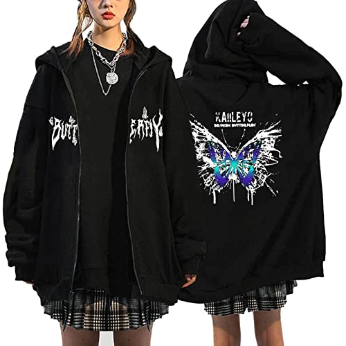 Kobilee Hoodie Damen mit Kapuze Baumwolle Langarm Lang Sweatjacke Reißverschluss Oversize Vintage Übergangsjacke Sweatshirtjacke E-Girl Y2K Schmetterling Muster Sweatshirt Jacke Zip Up Hoodie Jacke von Kobilee