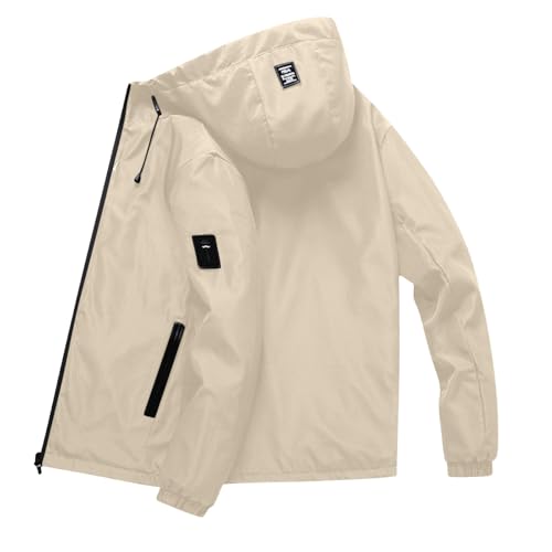 Kobilee Jacke Herren Übergangsjacke Winddicht Windbreaker Kapuzenjacke Funktionsjacke Warme WinterJacket Langarm Wander Jacke mit Kapuze Reissverschluss Outdoorjacke Beige L von Kobilee