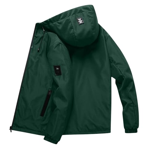 Kobilee Jacke Herren Übergangsjacke Winddicht Windbreaker Kapuzenjacke Funktionsjacke Warme WinterJacket Langarm Wander Jacke mit Kapuze Reissverschluss Outdoorjacke Grün 3XL von Kobilee