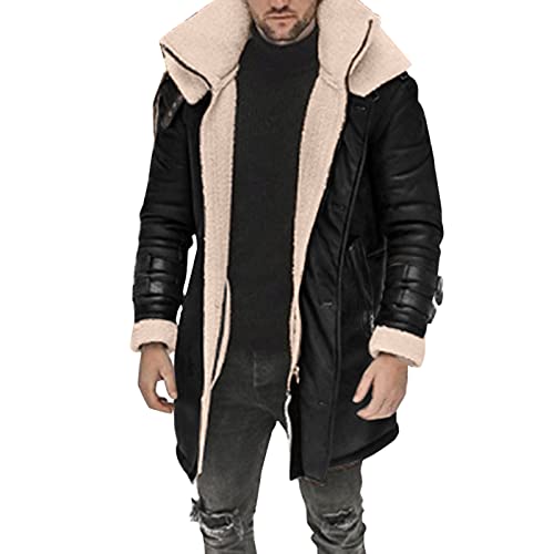 Kobilee Lederjacke Herren Biker Vintage Cyberpunk Braun Fliegerjacke Zip Up Dicke Jacke ohne Kapuze Kunstlederjacke Übergangsjacke Leather Jacket Winter Gefüttert Lange Motorradjacke Winterjacke von Kobilee