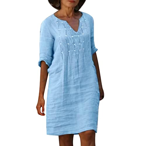 Kobilee Leinenkleid Damen Knielang Italienische Mode Musselin Strandkleid a Linie Kleidung Leicht Und Luftig Leinenkleid Boho Sommer Sommerkleid Midi Leinenkleider Leinen Hemdblusenkleid von Kobilee