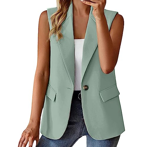 Kobilee Longblazer Damen Elegant Sommer Einfarbig Revers Winter Herbst mit Tasche Damenblazer ohne Arm Slim Fit Business Sommerblazer Damen-Jacken Lang Sportlich Leicht Blaser Jacke Sweatblazer von Kobilee