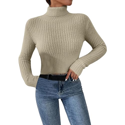 Kobilee Oberteil Damen Schick Langarm Vintage Weich Warm Norweger Pullover Rollkragenpullover Langarm Winter Basic Strickpullover Rollkragenpulli Elegant Leichte Dicke Frühling Oberteile Jumper von Kobilee