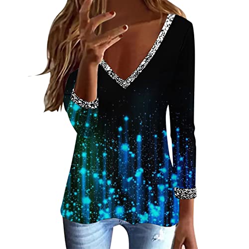 Kobilee Pailletten Oberteil Damen Langarm Tshirt Bluse Blusen & Tuniken Tunika Lange Party Disco Elegant Glitzer Oberteile Festliche Oberteile Rave Große Größen Silvester Outfit von Kobilee