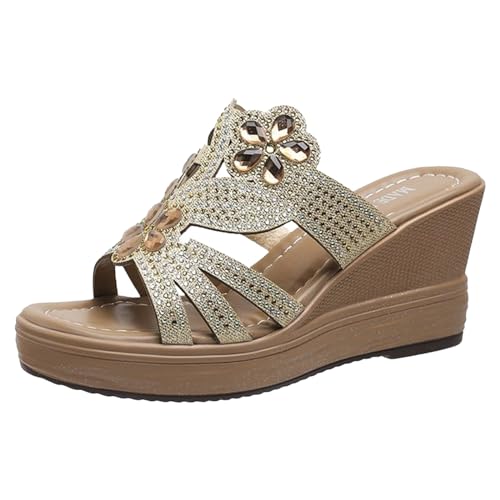 Kobilee Pantoletten Damen Sommer, Sommer Wedges Hausschuhe mit Absatz High Heels Pantoletten Keilabsatz Schicke Sommerschuhe Weite H Elegant Schuhe Grüne Latschen 39 Slides Sandaletten von Kobilee