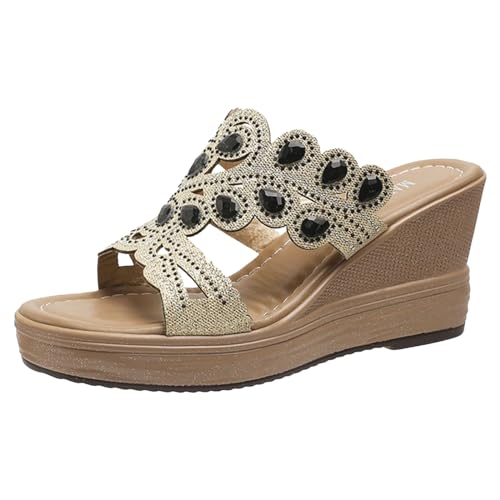 Kobilee Pantoletten Damen Sommer - Elegant mit Fussbett Sommerschuhe mit Absatz High Heels Pantoletten Keilabsatz Sommer Hausschuhe Bequem Weite H Schuhe 39 Clogs Beige Damensandalen Slides von Kobilee