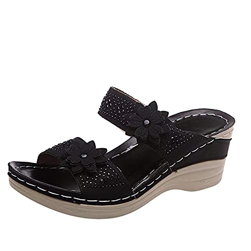 Kobilee Pantoletten Damen - mit Fussbett Keilabsatz Sommerschuhe mit Absatz Elegant Sandalen Schicke Wedges Pantoletten Sommer High Heels Hausschuhe 39 Sandaletten Schwarz Latschen Keilsandaletten von Kobilee