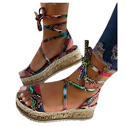 Kobilee Plateau Sandalen Damen Riemchensandalen Gladiator Strand Zum Schnüren Schuhe Sandalen Bohemia Weiß Boho Vintage Sommerschuhe Sandaletten Bequem Römer Sommer Sommersandalen Strandschuhe von Kobilee