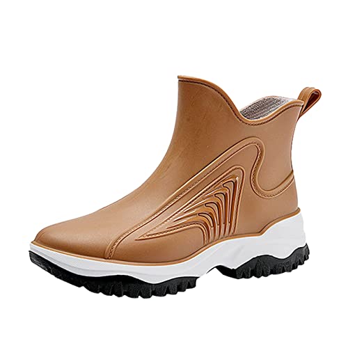 Kobilee Regenschuhe Damen, 36 Schwarz Beige Braun Regenschuhe mit Absatz Garten Gummistiefel-Damen Chelsea Gartenschuhe Sommer Gummistiefel Leicht Gummischuhe Halbhoch von Kobilee