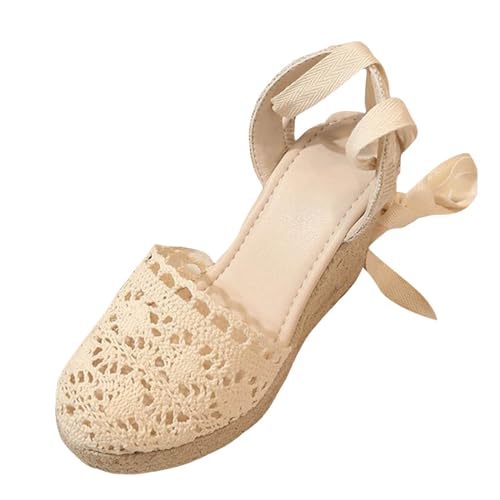 Kobilee Schnürsandalen Damen, Riemchen zum Binden Espadrilles zum Schnüren Sommer Sandalen Schwarz Weiß Riemchensandalen Knöchelbindung Sommerschuhe High Heels Damensandalen Beinriemen Keilsandalen von Kobilee