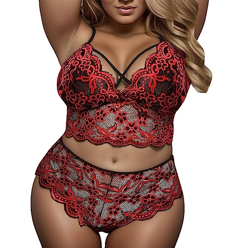 Kobilee Sexy Outfit für Damen Push Up Ouvert Große Größen Reizwäsche Offener Schritt Babydoll Erotisch Nachtwäsche Dessous Curvy Body Rot Negligee Sexy Unterwäsche Frauen Spitze von Kobilee