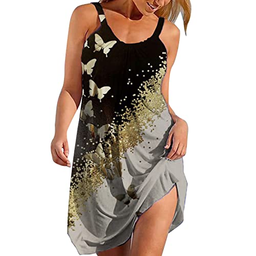 Kobilee Sommerkleider Knielang Damen Leicht und Luftig Ärmellos XXL Boho Strandkleid Große Größen Kurz Bunt Kleidung Sexy Sommer Sommerkleid Boho Kleider Hippie Swing Sommerkleider Weiß von Kobilee