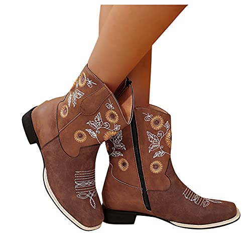 Kobilee Stiefel Damen Braun Kniehohe Langschaf Cowboy Stiefeletten Overknees Stiefel Wasserdicht Warme Boots Winter Winterstiefel Schlupfstiefel mit Absatz Western Leder Westernstiefel Cowboystiefel von Kobilee