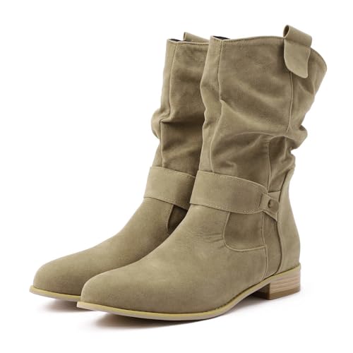 Kobilee Stiefeletten Damen Mit Absatz Elegant Wildleder Halbstiefel Spitz Schlupfschuhe Stiefel Mit Schnalle Winterstiefel bequemer Absatz Cowboy Boots Halbhoch Westernstiefel Damenstiefel Grün39/EU von Kobilee