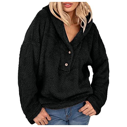 Kobilee Teddy Fleece Pullover Hoodie Damen Oversize Lang Warm Mit Zip Sweatshirt Pulli Langarm Elegant Winterjacke Steetwear Gestreifte Lässig Winter Herbst Outdoor von Kobilee