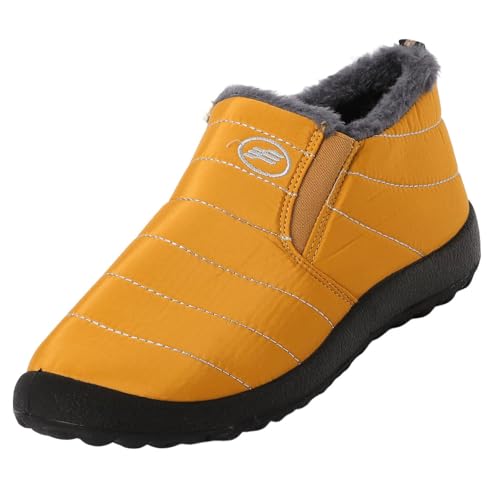 Kobilee Winterstiefel Damen Gefüttert Warm Winter-Schneestiefel Plattform Slip-on Rutschfest Wasserdicht Winter Stiefeletten Damen Bequeme Plush Orthopädische Freizeitschuhe Elegante Gelb 40/EU von Kobilee