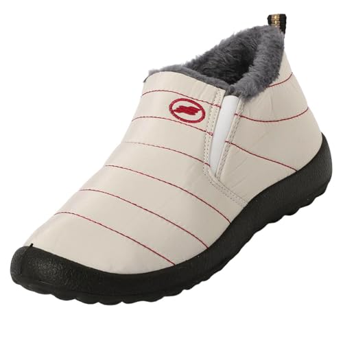 Kobilee Winterstiefel Damen Gefüttert Warm Winter-Schneestiefel Plattform Slip-on Rutschfest Wasserdicht Winter Stiefeletten Damen Bequeme Plush Orthopädische Freizeitschuhe Elegante Weiß 42/EU von Kobilee