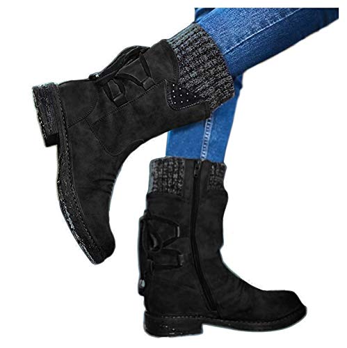 Kobilee Winterstiefel Damen Wasserdicht Gefüttert Warm mit Absatz Weiter Schaft Vintage Cowboy Stiefel Outdoor Rutschfest Winter Boots Halbstiefel Damenschuhe Winterschuhe von Kobilee