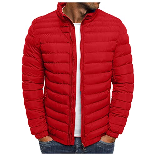 Kobilee jacke herren winter, Einfarbige Warmer Mit Taschen Thermojacke Bequeme Langarm Puffer Jacke Casual Reißverschluss Herbst Und Winter Daunenjacke Herren Steppjacke Rot XXL von Kobilee