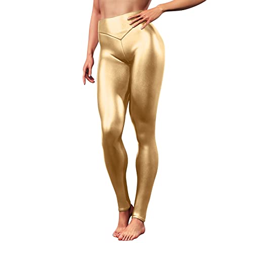 Leder Leggings Damen: Latex Kunstleder Lederoptik Lackhose Leggings in Glänzender Matt PU Leder Lack und Leder Lederhose Lederleggings 80er Jahre High Waist Silber Metallic Strumpfhosen Hosen von Kobilee