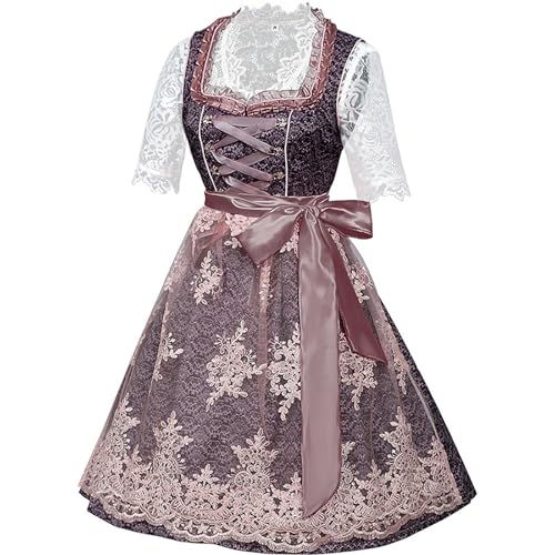 Oktoberfest Damen Outfit, Midi Trachtenkleid Dirndlkleid mit Spitze Dirndlkomplettsets Trachtenmode Kleider inkl. Dirndlschürze Dirndlbluse für Oktoberfest Besondere Anlässe von Kobilee