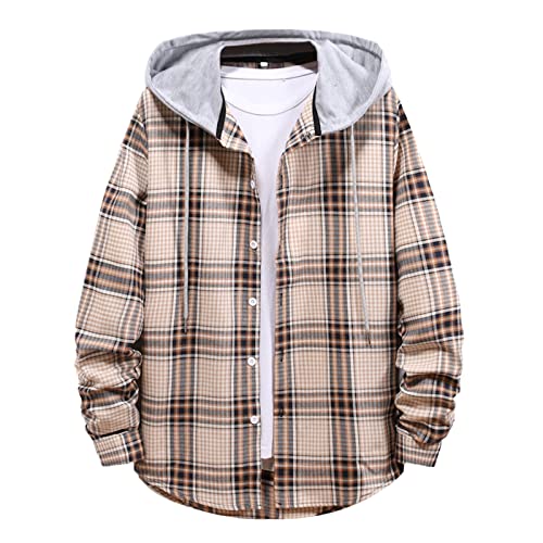 Rot Kariertes Hemd Herren, Mit Kapuze Kariertes Mit Tasche Kostüm Retro Grau Braun Gelb Rot Grün Schwarz Kariertes Hemd Button Down XL Holzfällerhemd Casual Outdoor Arbeitshemd Langarm von Kobilee