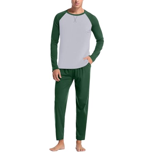 Schlafanzüge für Herren L 2 Teiler Kuschelig Pj Set Zweiteiler Schlafanzüge Hausanzug Lang Pjs Elegant Langarm Homewear Schlafanzug Sleepwear Frühling Herbst Warm Lounge Set Pyjama Set von Kobilee