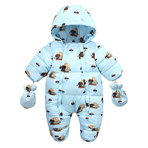 Schneeanzug Baby Mädchen 0-6 Monate mit Füßen Zip Up Schlafsack Babykleidung Erstausstattung Neugeborene Herbst Warm Baby Kleidung Winterkleidung Winter mit Ohren Kapuze Fleece Strampler Onesie von Kobilee