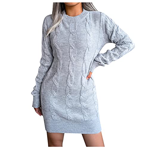 Strickkleid Damen Herbst Kurz Rundhals Warme Pullikleid Wollkleid Winter Lang Stricken Tunika Pulli Kleid Warm Einfarbig Sweater Dress Winterkleid Pullover für Herbst Winter von Kobilee