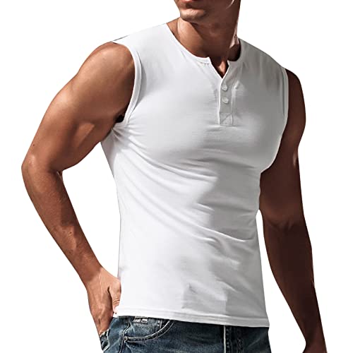 Tank Top Herren Sport Atmungsaktive Rundhals Männer Muskelshirt Achselshirt Hoodie Ärmelloses Tank-Top T-Shirt Bodybuilding Slim Fit Sommer Einfarbig Laufshirt von Kobilee