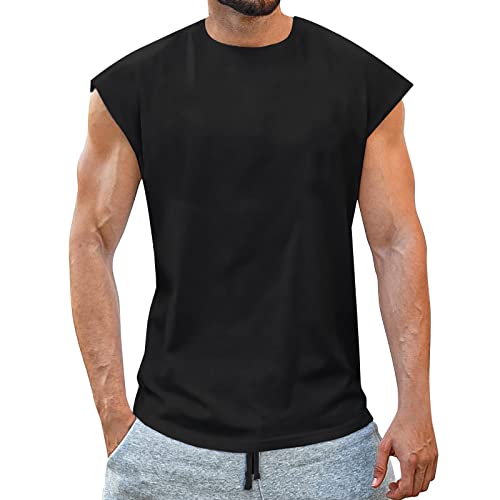 Tank Top Herren Sport Atmungsaktive Rundhals Männer Muskelshirt Achselshirt Hoodie Ärmelloses Tank-Top T-Shirt Bodybuilding Slim Fit Sommer Einfarbig Laufshirt von Kobilee