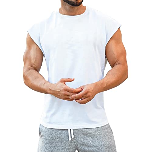 Tank Top Herren Sport Atmungsaktive Rundhals Männer Muskelshirt Achselshirt Hoodie Ärmelloses Tank-Top T-Shirt Bodybuilding Slim Fit Sommer Einfarbig Laufshirt von Kobilee