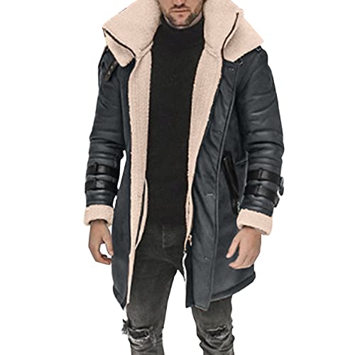 Übergangsjacke Herren Herbst Leder Retro Gefüttert Dicke Kunstlederjacke Fliegerjacke Braun Schwarz Cyberpunk Winterjacke Leather Jacket Motorradjacke Jacke Winter Stehkragen Zip Up Lederjacke von Kobilee