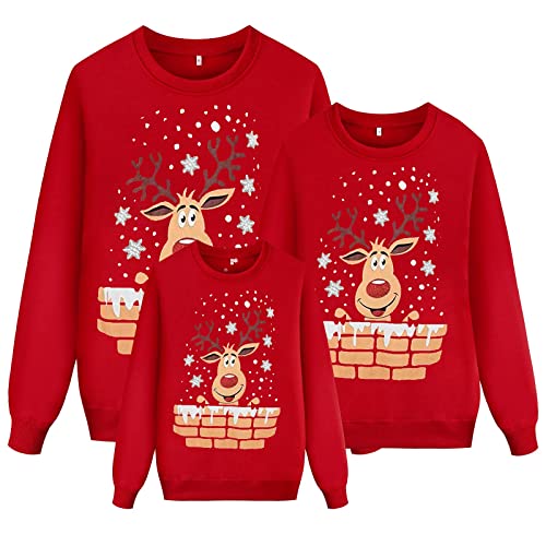 Weihnachten Pullover Set Partnerlook Pärchen Weihnachtspullover Familie Set Gestrickte Pullover Strickpullover Winterpullover Weihnachtspullis Sweatshirt Kinder Damen Herren von Kobilee