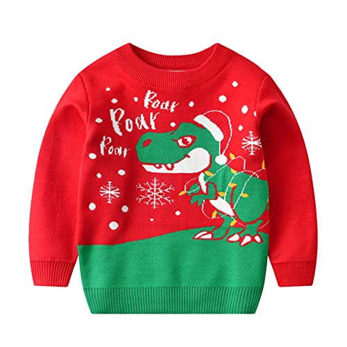 Weihnachtspullover Kinder Kleinkind Jungen Mädchen Weihnachten Cartoon Weihnachtsmütze Drucke Pullover Langarm Warme Strickpullover Tops Langarmshirt Mädchen Weihnachtspullis (c-Red, 6-7 Years) von Kobilee