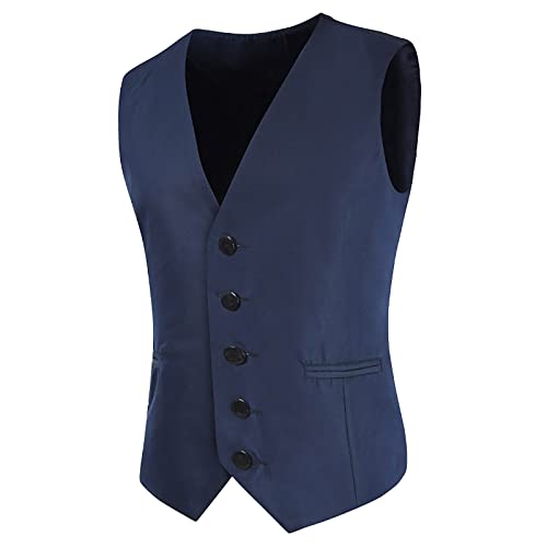 Weste Herren Schwarz Slim Fit Hochzeit Sportlich Outdoor Gilet Herrenweste Große Größen Elegant Business Formale Vintage Weste Anzugwesten V-Ausschnitt Modern Ärmellose Sakko Western Anzugweste von Kobilee