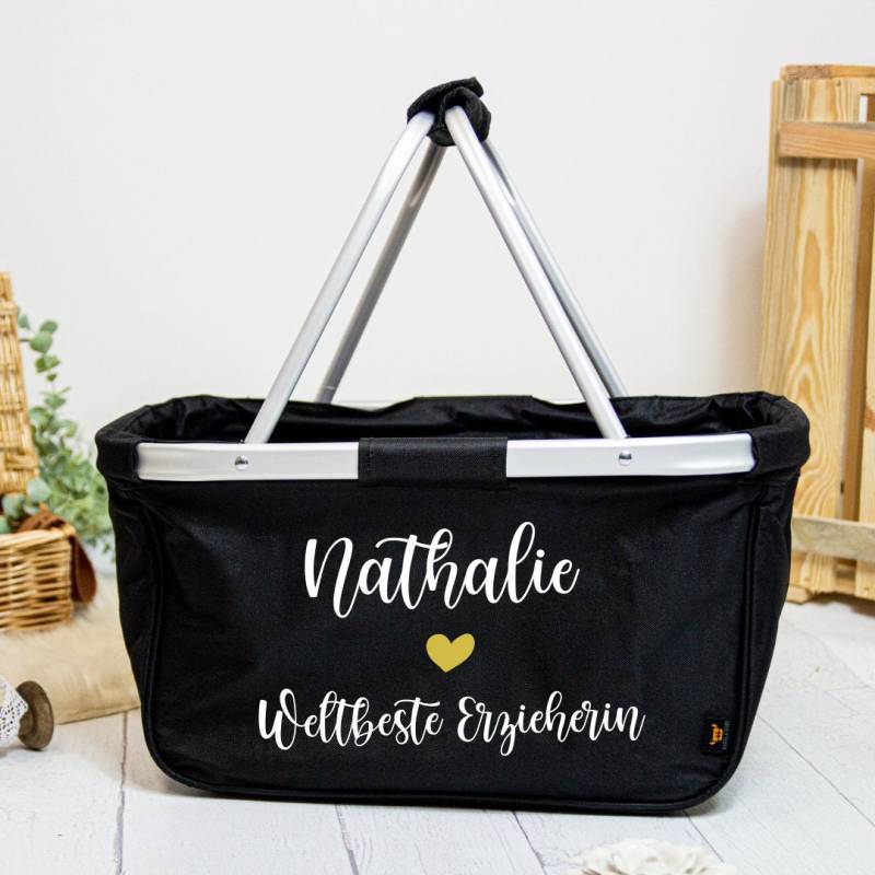 Geschenk Für Die Erzieherin - Weltbeste Einkaufskorb Personalisiert Faltbar Farbe Navy Blau Grau Schwarz von Koboldtheater22