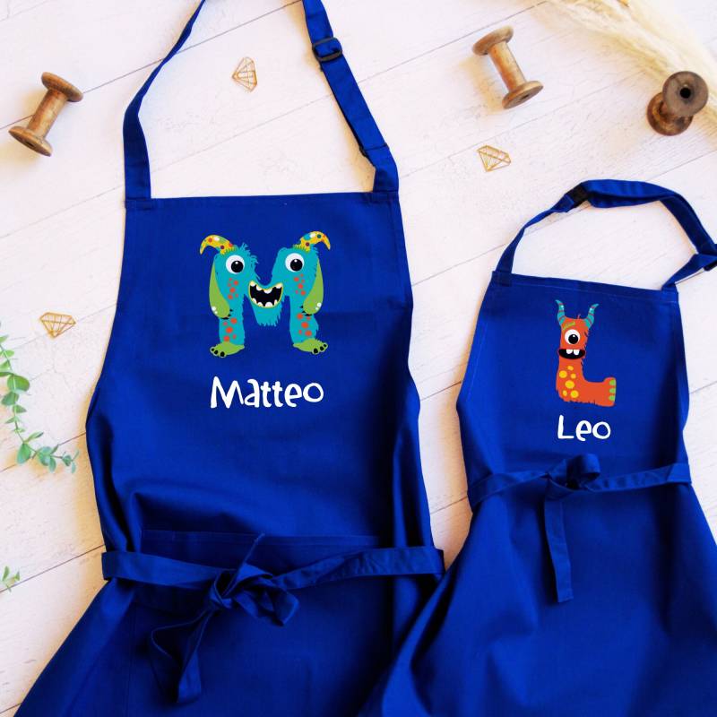 Malkittel Für Die Schule - Kinderschürze Personalisiert Mit Monster Initial Und Name, Zum Basteln Werken von Koboldtheater22
