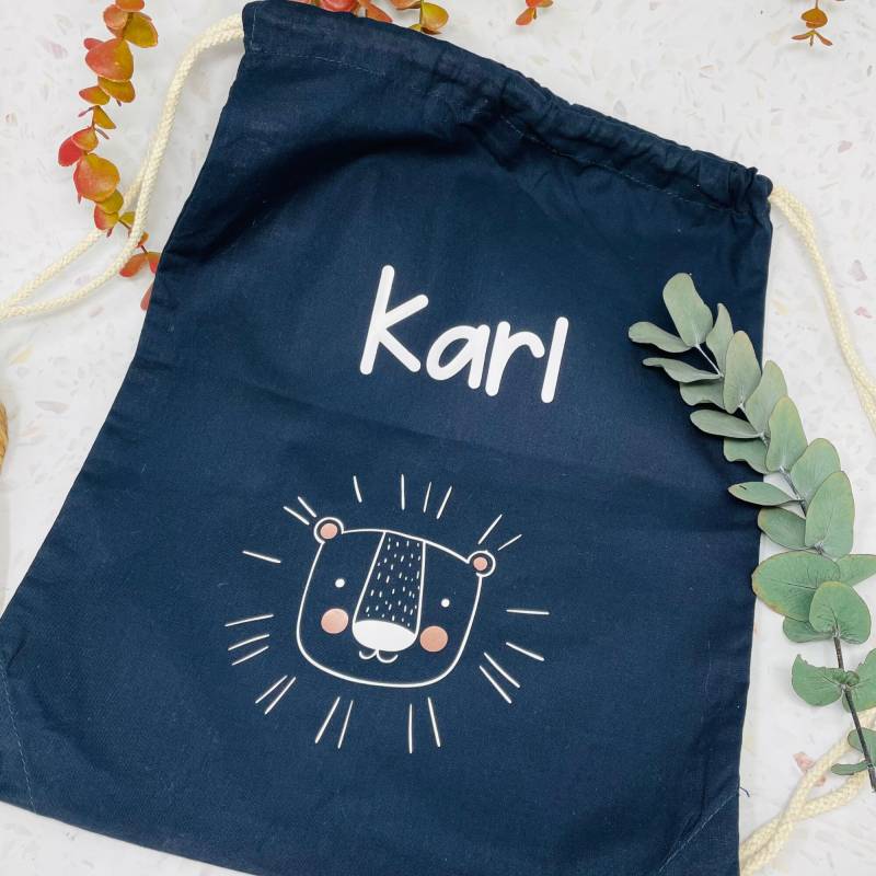 Turnbeutel Kita Kindergarten Stofftasche Mit Name Personalisiert Süßen Tieren - Wechselwäsche, Stoffbeutel von Koboldtheater22